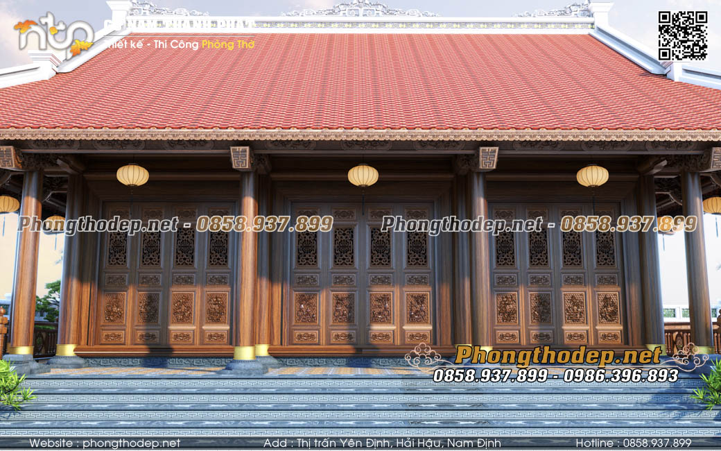 Không gian sống được mở rộng hơn đối với mẫu nahf gỗ 3 gian 2 chái